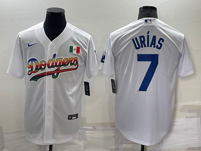 Men's Los Angeles Dodgers #7 Julio Urias White Cool Base Stitched Baseball Jersey